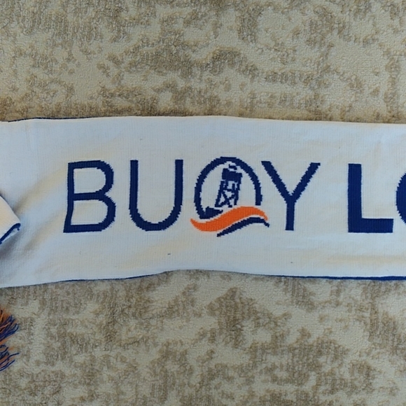 Buoy Local Reversible Fringe Scarf Blue White Orange - Picture 5 of 10